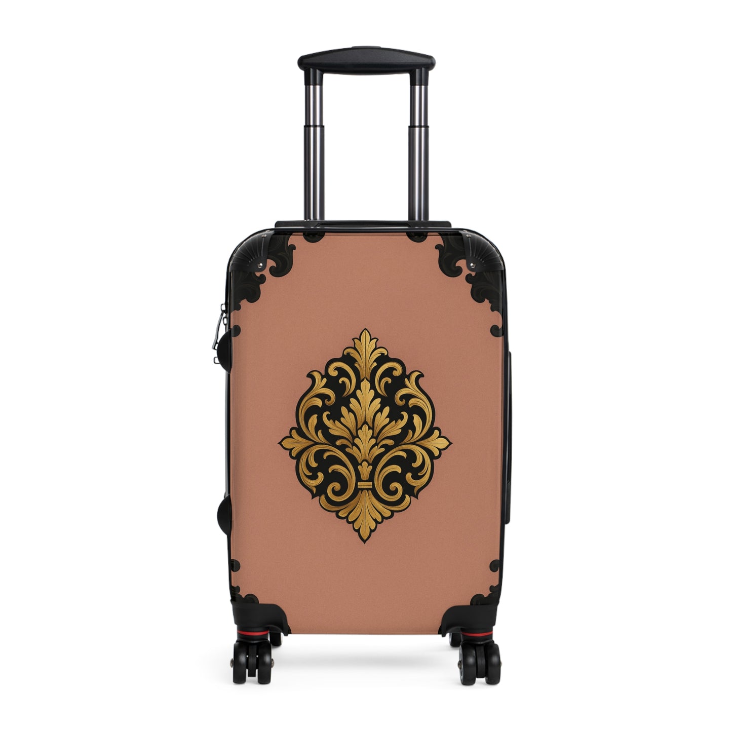 Mauve & Black-Gold Baroque Carry-On Suitcase with Elegant Gold Baroque Design — Vintage Travel Luggage