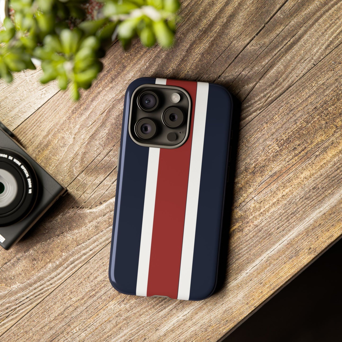 Lunar Midnight & Red-White Striped Stylish Phone Case - Tough Cases, Custom iPhone Cover, Sleek Phone Accessories, Gifts for Him/Her