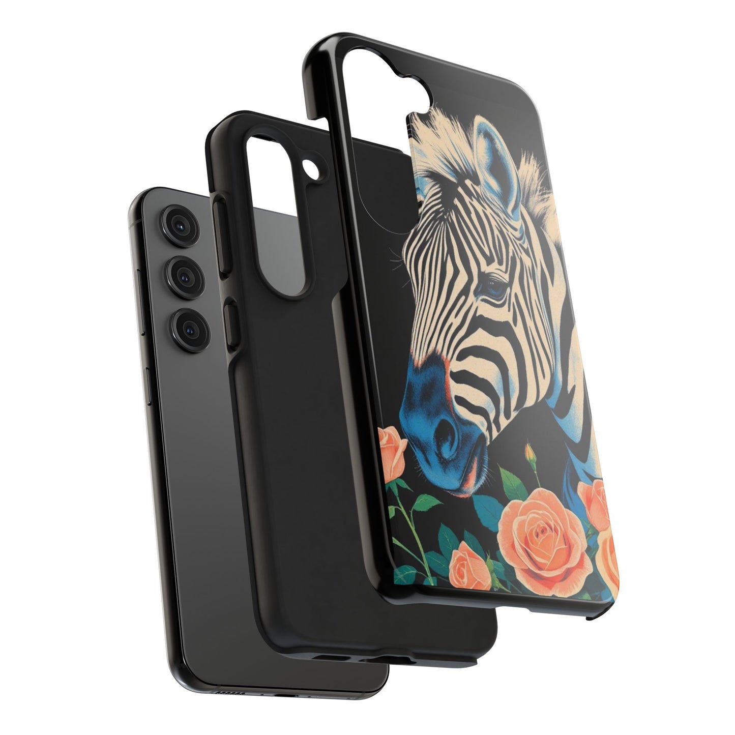 Zebra Tough Phone Case - Trendy Floral Design for Animal Lovers - Blue Zebra & Roses