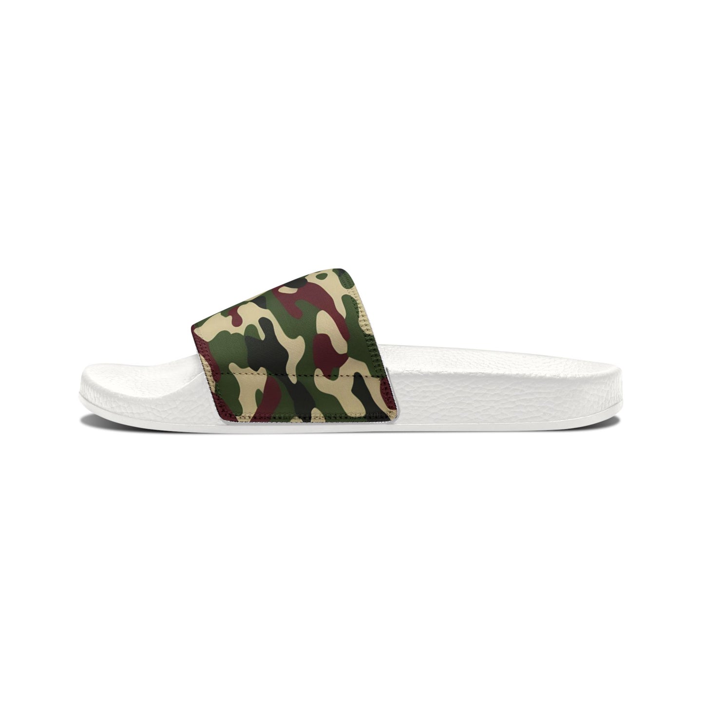 Camo Print Men's Sandals | Summer Footwear, Vacation Shoes, Casual Slides, Outdoor Wear, Stylish Comfort - Army Green & Burgundy Camo
