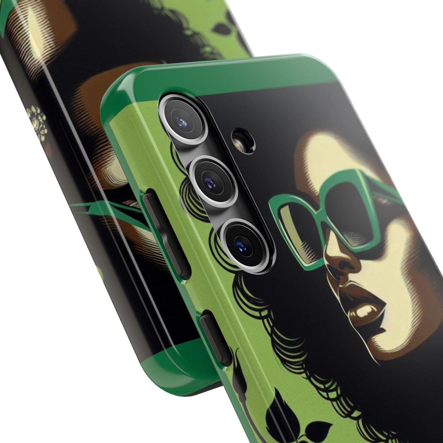Chic Tough Phone Case | Artistic Green & Black Design | Phone Protection, Gift for Her, Stylish Accessory, Trendy Tech - Lady in Green