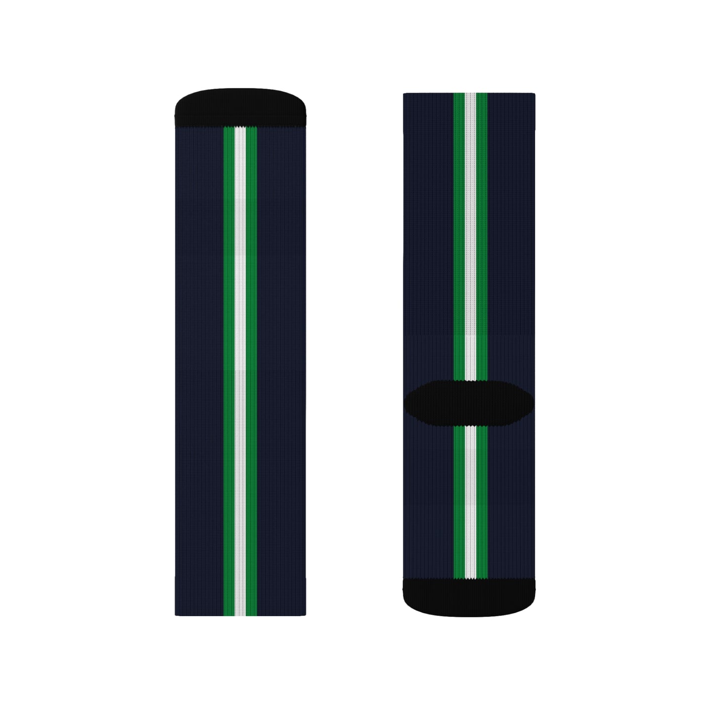 Lunar Midnight & Green-White Striped Customizable Sublimation Socks | Stylish, Fun Gift for Sports Lovers, Unique Sock Gift, Everyday Wear
