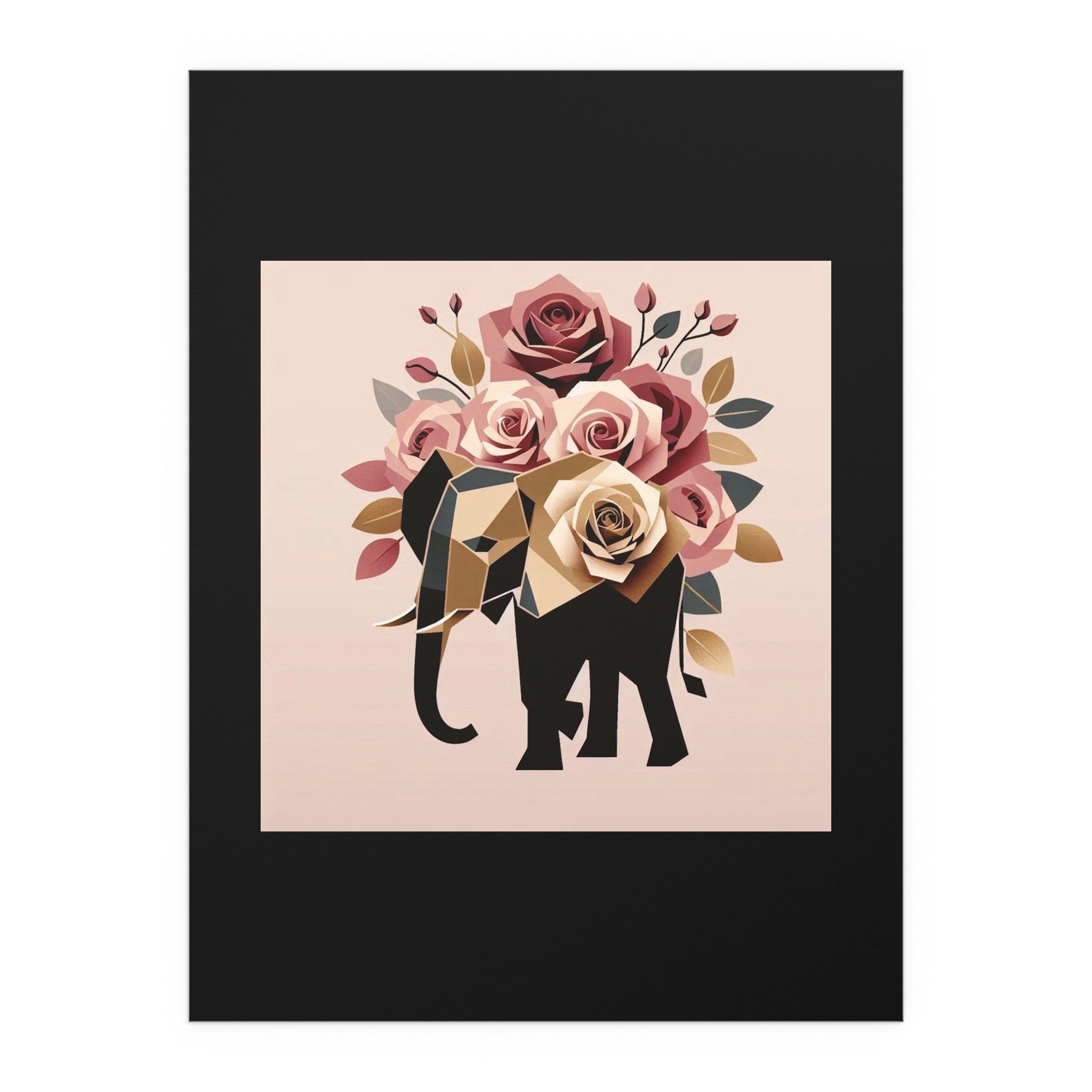 Elegant Floral Silk Poster - Indoor/Outdoor Wall Art for Home Decor - Black & Gold Elephant & Roses