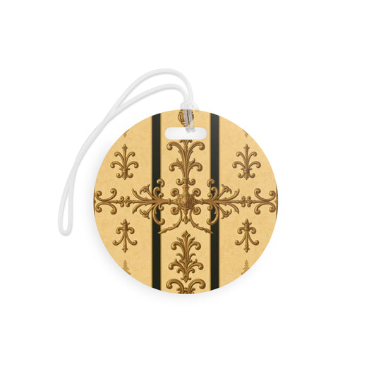 Elegant Travel Luggage Tags - Vintage Design, Customized Bag Tags, Travel Accessories for Adventurers - Matte Yellow Striped Antique Rococo