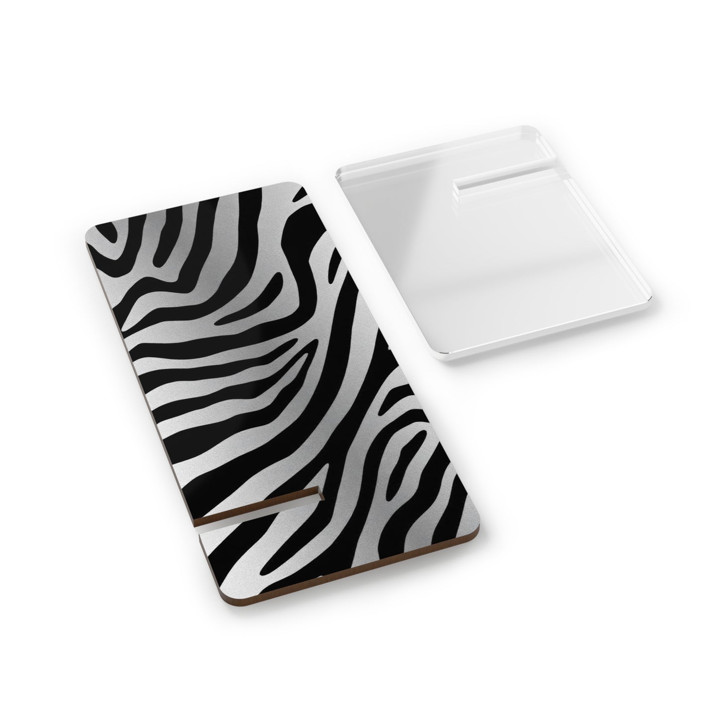 Zebra Print Smartphone Stand - Stylish Mobile Display Holder for Desk - Silver