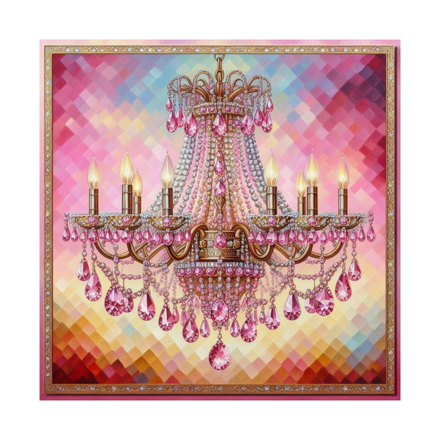 Glamorous Chandelier Satin Poster - Elegant Wall Art, Home Decor, Gift for Weddings, Birthdays, Art Lovers, Party Decor - Pink Jeweled Chandelier