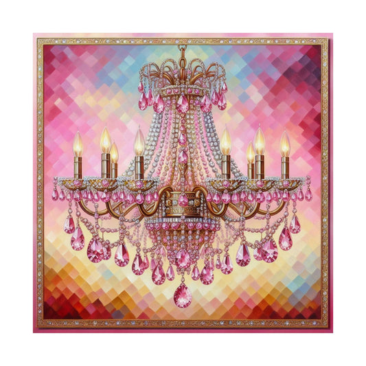 Glamorous Chandelier Satin Poster - Elegant Wall Art, Home Decor, Gift for Weddings, Birthdays, Art Lovers, Party Decor - Pink Jeweled Chandelier