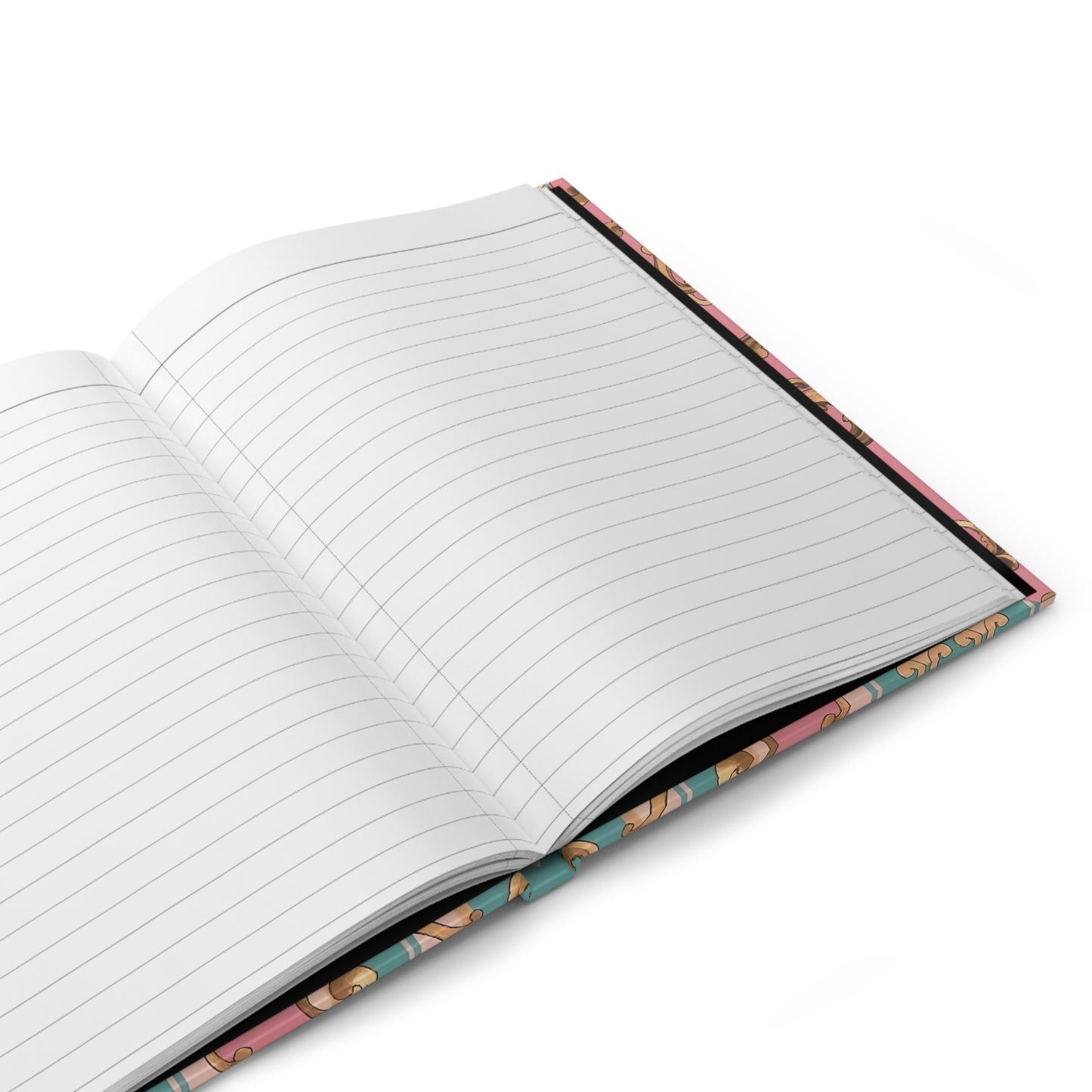 Elegant Vintage Hardcover Journal, Stylish Notebook, Luxe Writing Journal, Gift for Writers - Pink & Matte Turquoise Striped Rococo