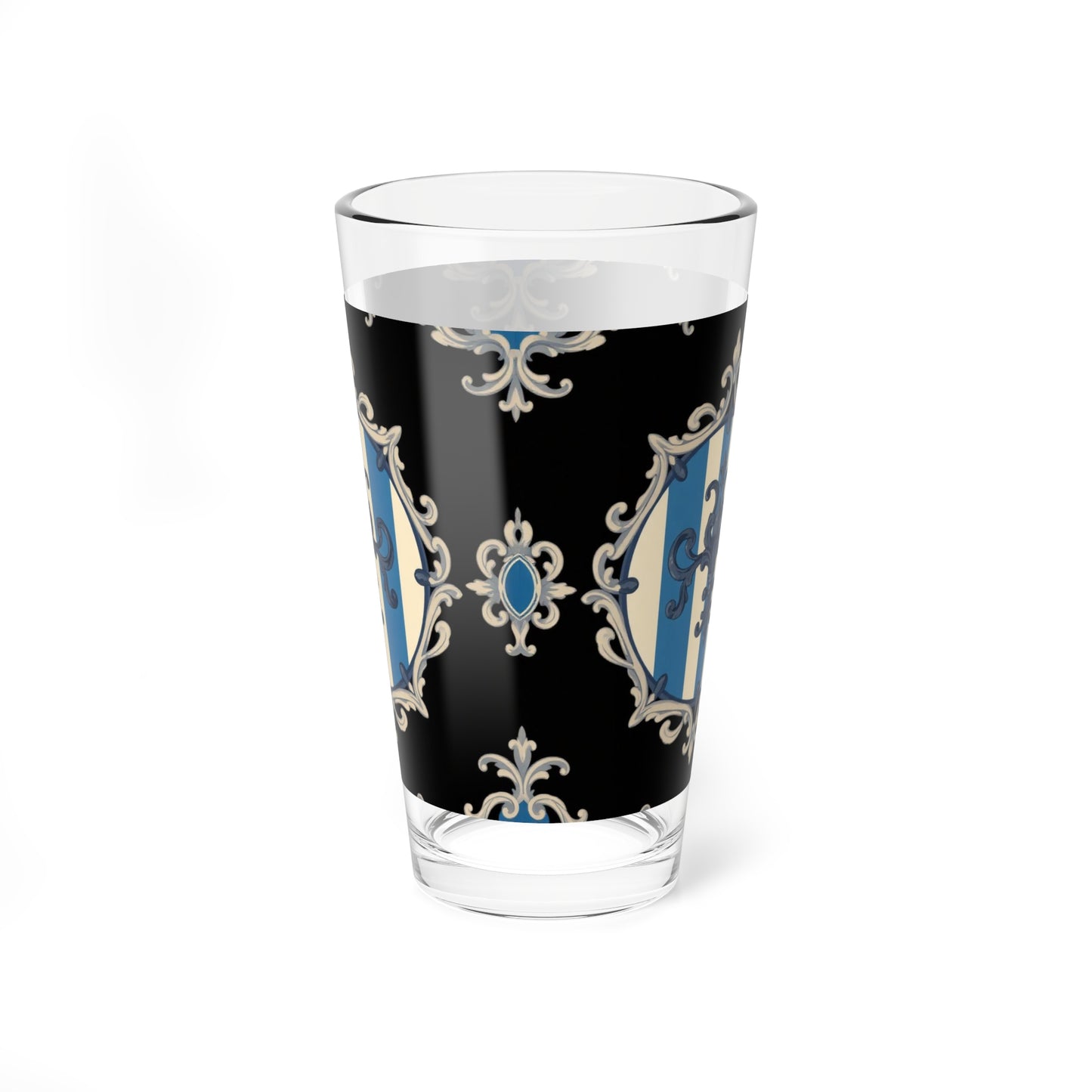 Elegant Blue & Alabaster Striped Baroque Mixing Glass, 16oz | Vintage Barware, Cocktail Lover Gift, Unique Drinkware, Celebration Essential
