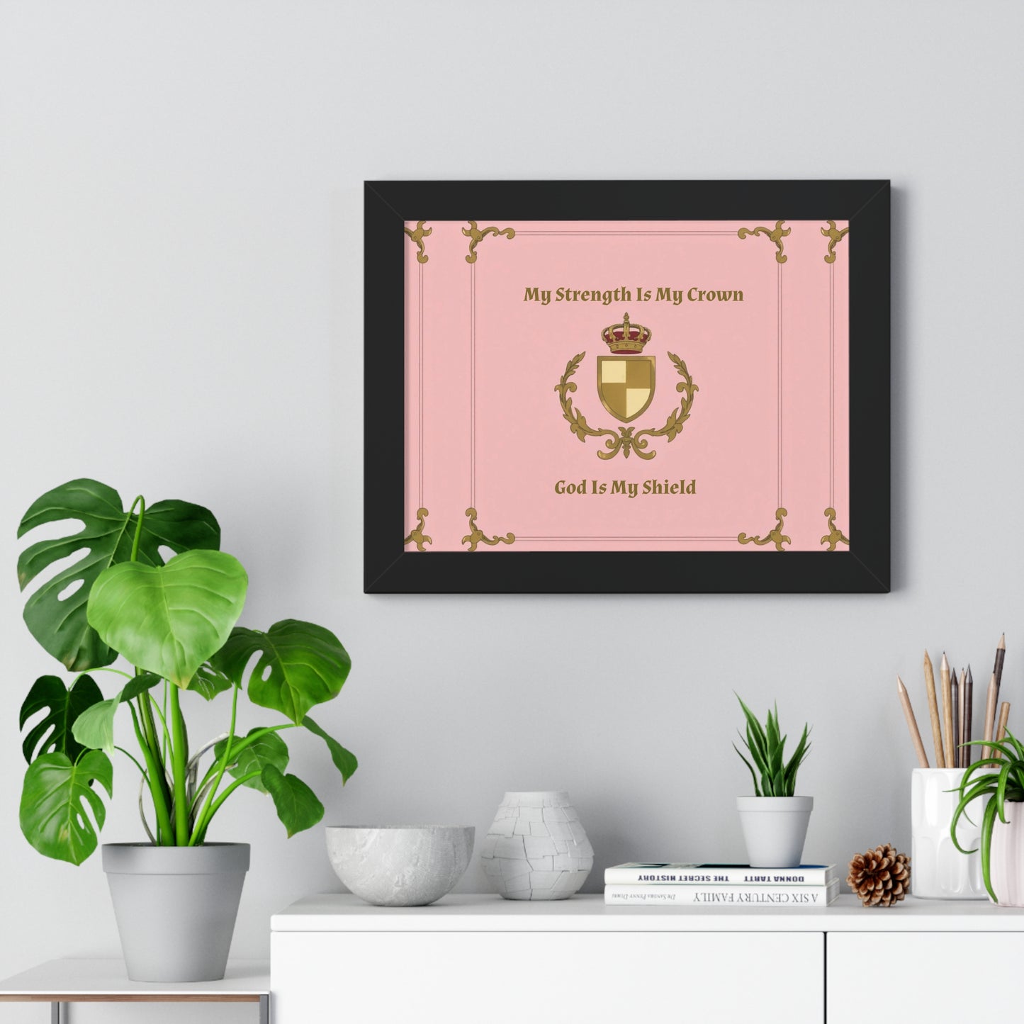 Crest & Crown Spiritual Quote Empowering Framed Poster, Inspirational Wall Art, Crown Design, Home Decor, Motivational Gift, Bible Verse Decoration