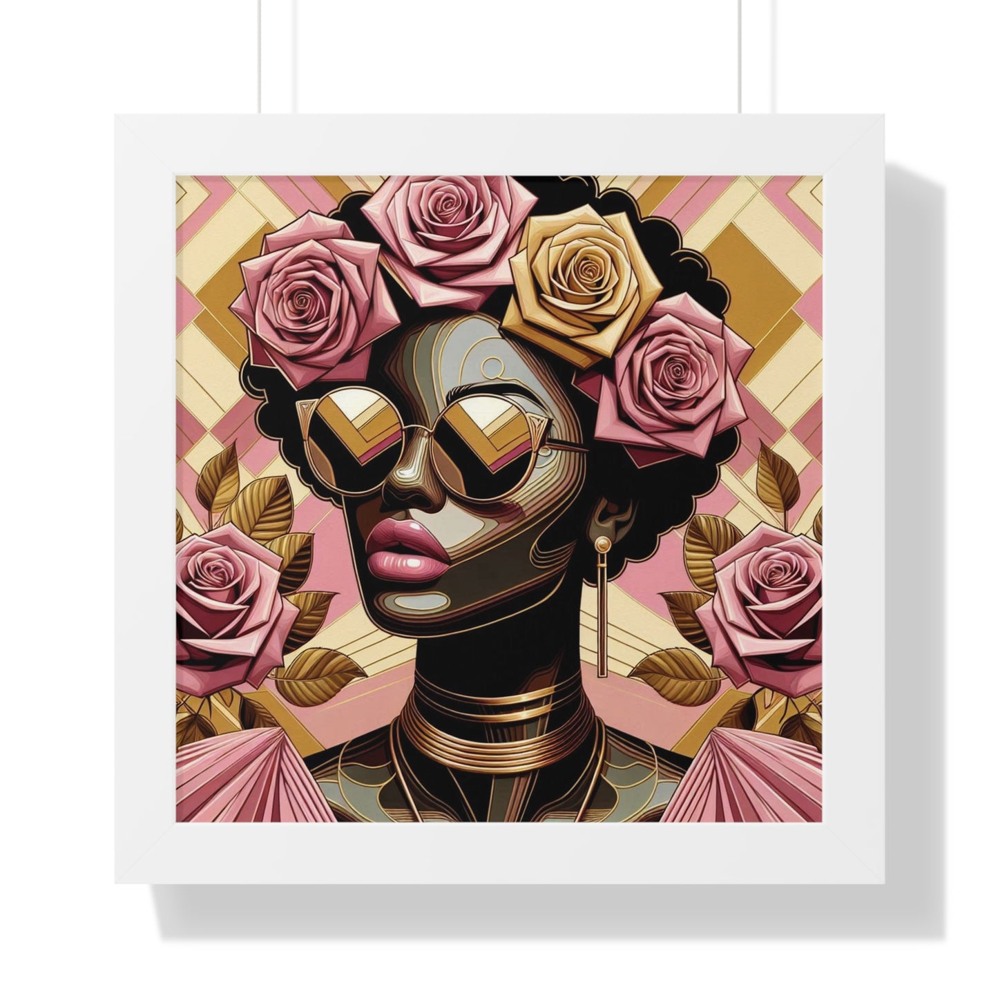 Elegant Framed Vertical Poster of Floral Woman, Home Decor, Wall Art, Gift for Her, Feminine Art Print - Pink Roses Lady