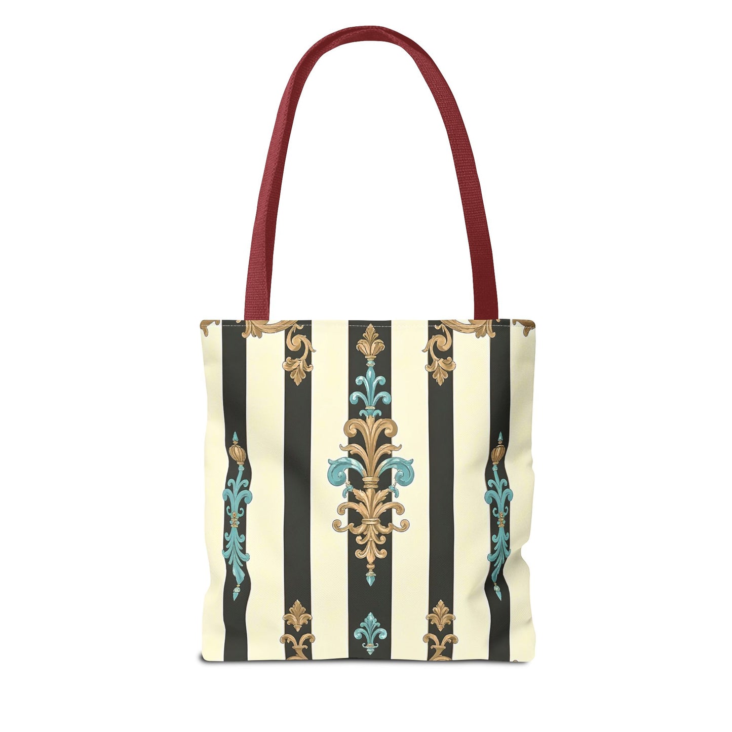 Elegant Stripe Pattern Tote Bag | Fashionable Reusable Shopping Tote, Eco-Friendly Gift Bag - Black Striped Turquoise & Black Rococo