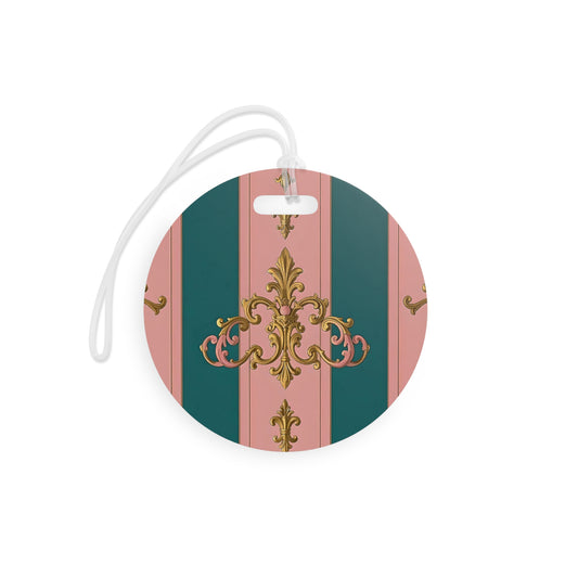Chic Luggage Tags for Stylish Travelers, Vintage-Inspired Travel Accessories, Ideal for Gifts or Vacations - Pink & Teal Striped Gold Baroque
