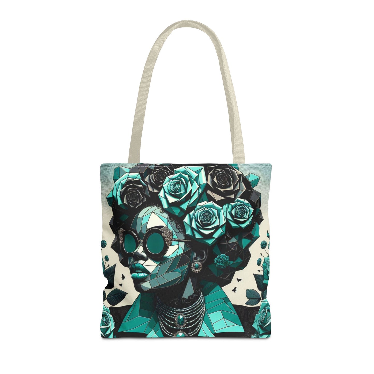 Chic Floral Tote Bag - Stylish Eco-Friendly Handbag for Everyday Use, Perfect for Gifts, Shopping, Beach, Art Lovers - Turquoise & Black Roses Lady