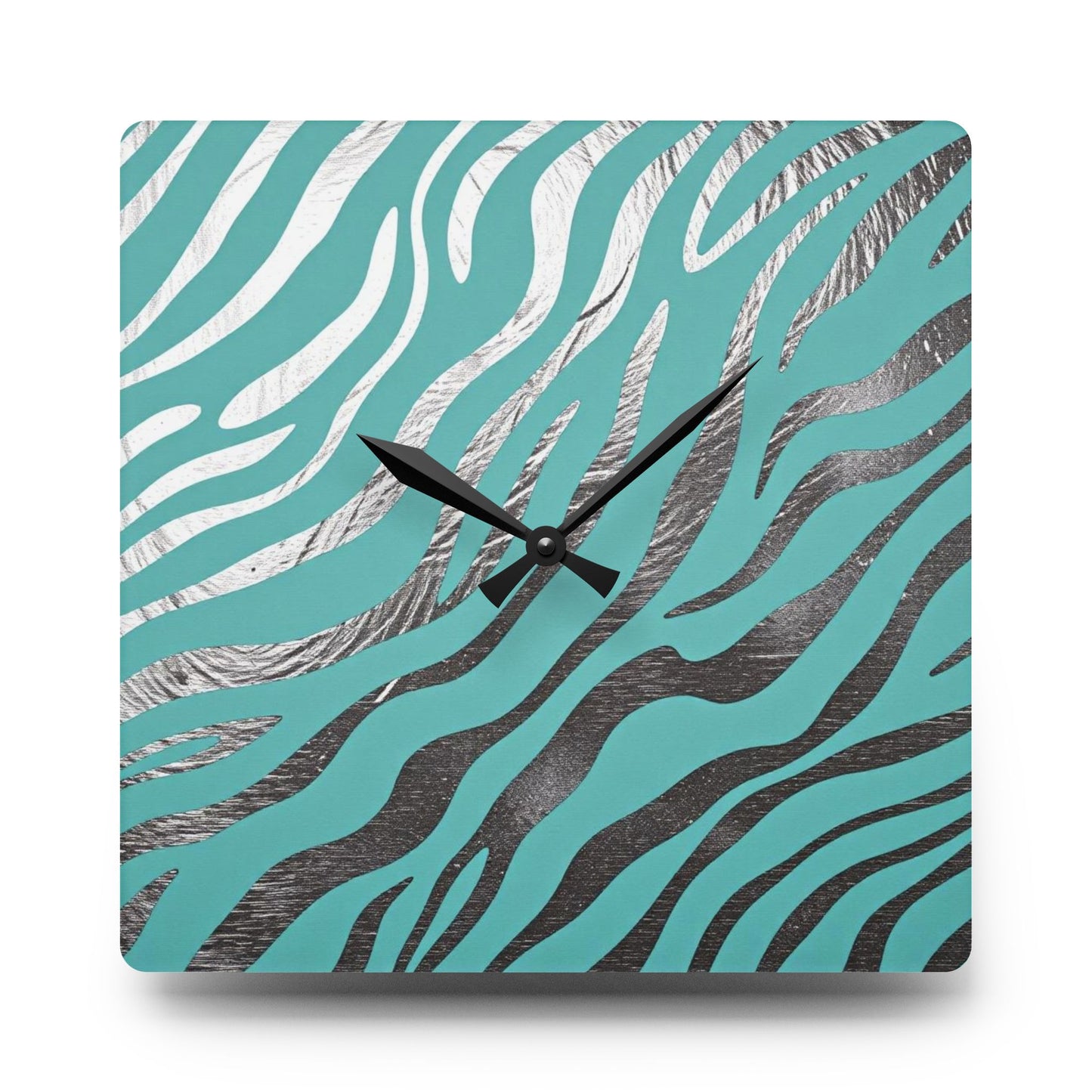 Stylish Zebra Print Acrylic Wall Clock - Modern Home Decor -  Aqua & Silver