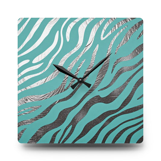 Stylish Zebra Print Acrylic Wall Clock - Modern Home Decor -  Aqua & Silver