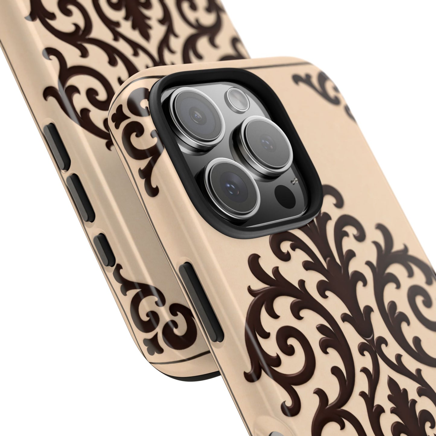 Almond-Beige & Brown Baroque Tough Phone Case — Elegant Beige & Brown Protective Cover