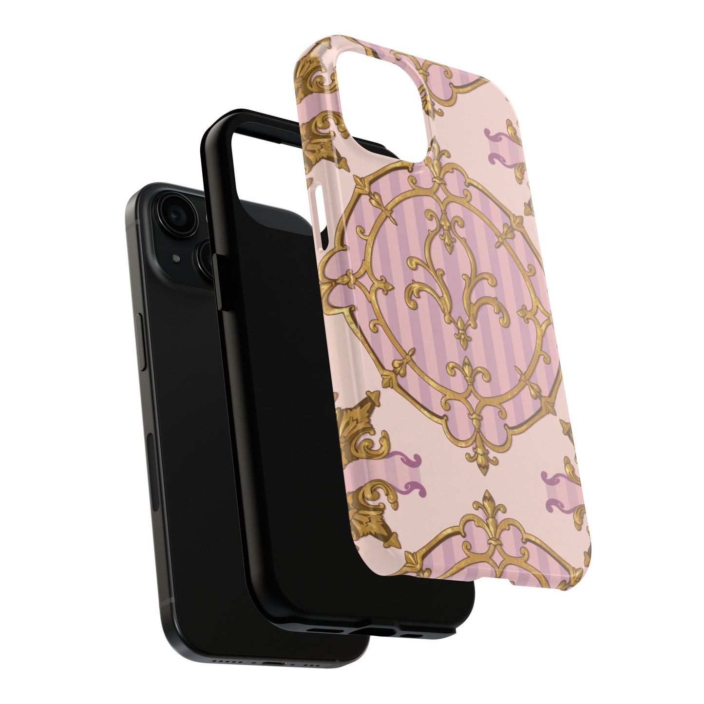 Elegant Vintage Phone Case, Tough Phone Case, Lavender & Alabaster Striped Gold Baroque Phone Cover, Stylish Phone Protector, Gift for Her