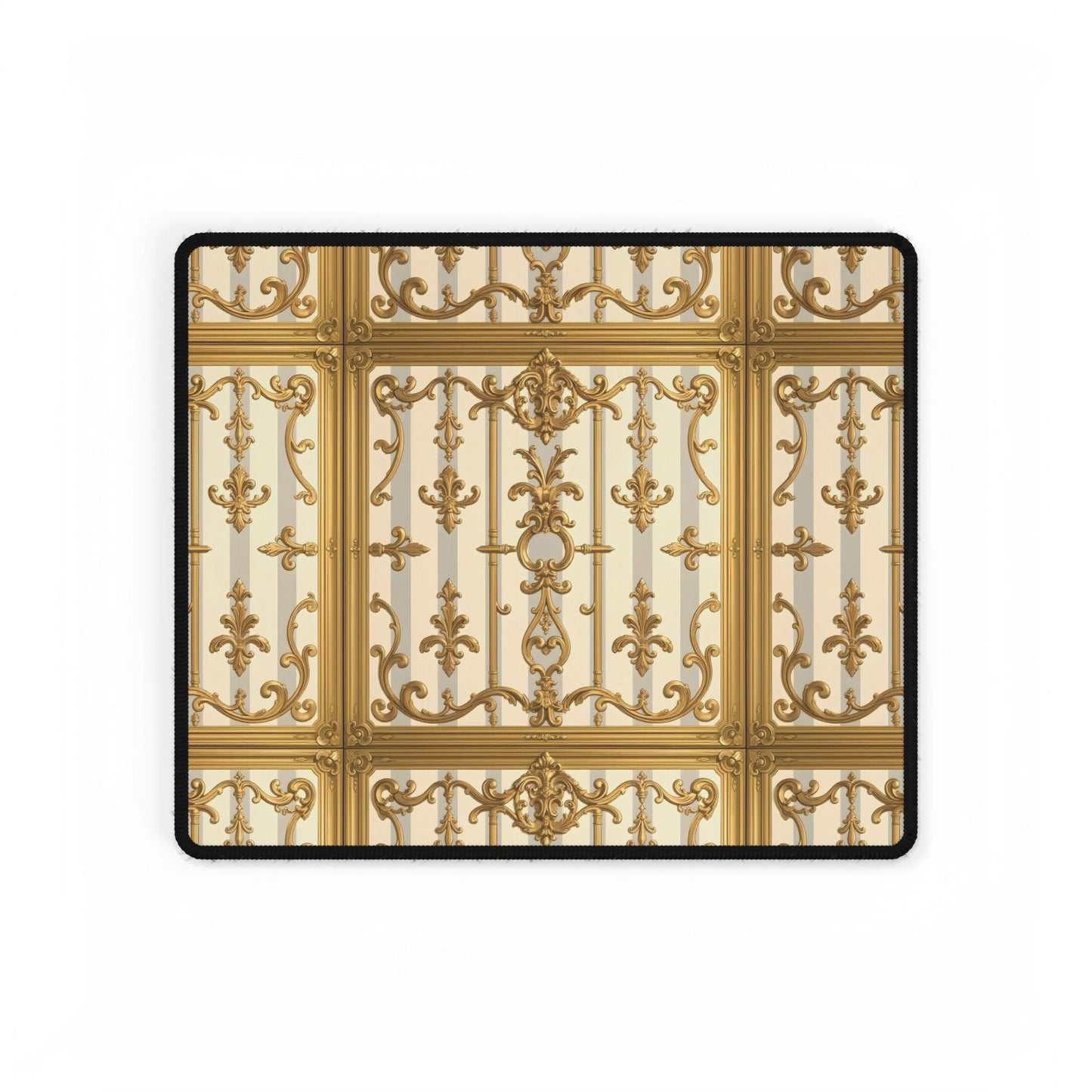 Elegant Desk Mats for Home Office Decor | Luxurious Black and Gold Designs | Perfect for Gifts - Matte Gray & Cream Striped Gold Baroque