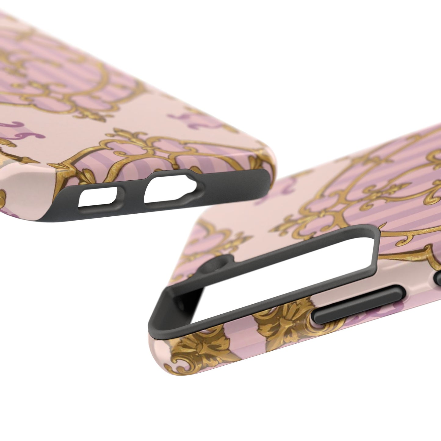 Elegant Vintage Phone Case, Tough Phone Case, Lavender & Alabaster Striped Gold Baroque Phone Cover, Stylish Phone Protector, Gift for Her