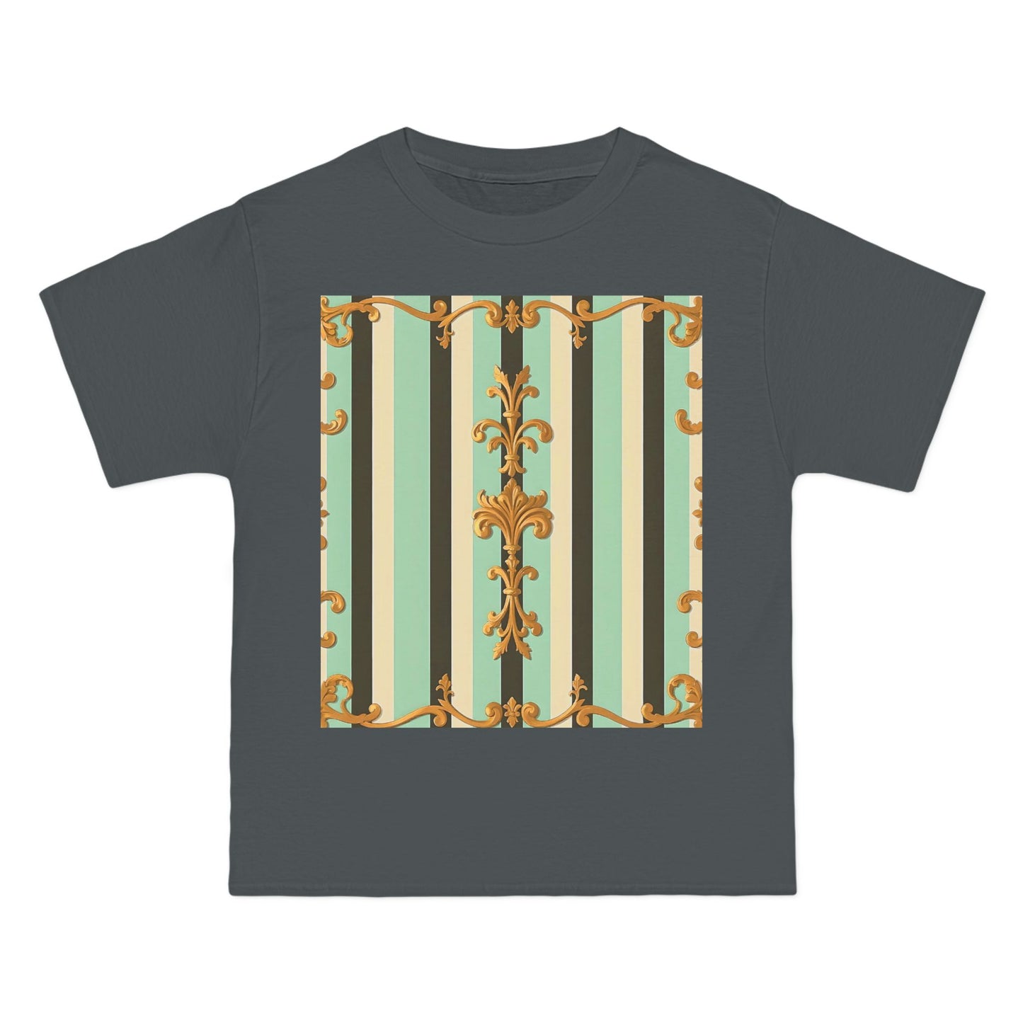 Vintage-Inspired Short-Sleeve T-Shirt, Casual Wear, Graphic Tee, Retro Style, Summer Fashion, Gift for Her - Black & Matte Mint Striped Rococo