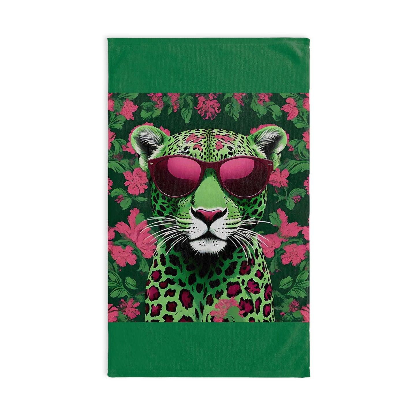 Hand Towel - Luxurious Ornate Elegant Lime Green & Burgundy Leopard In Sunglasses Design - Elegant Home Décor