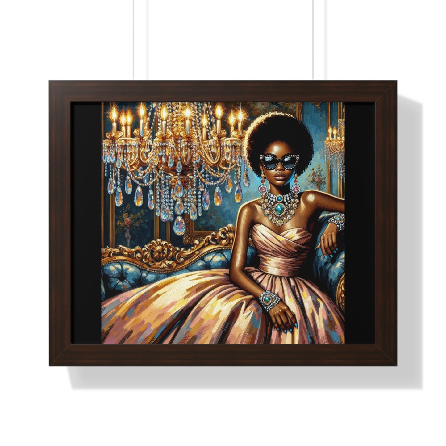 Elegant Framed Art Print | Chic Home Décor, Wall Art for Living Room, Unique Gift, Glamorous Aesthetic, Fashionable - Elegant Lady & Chandelier