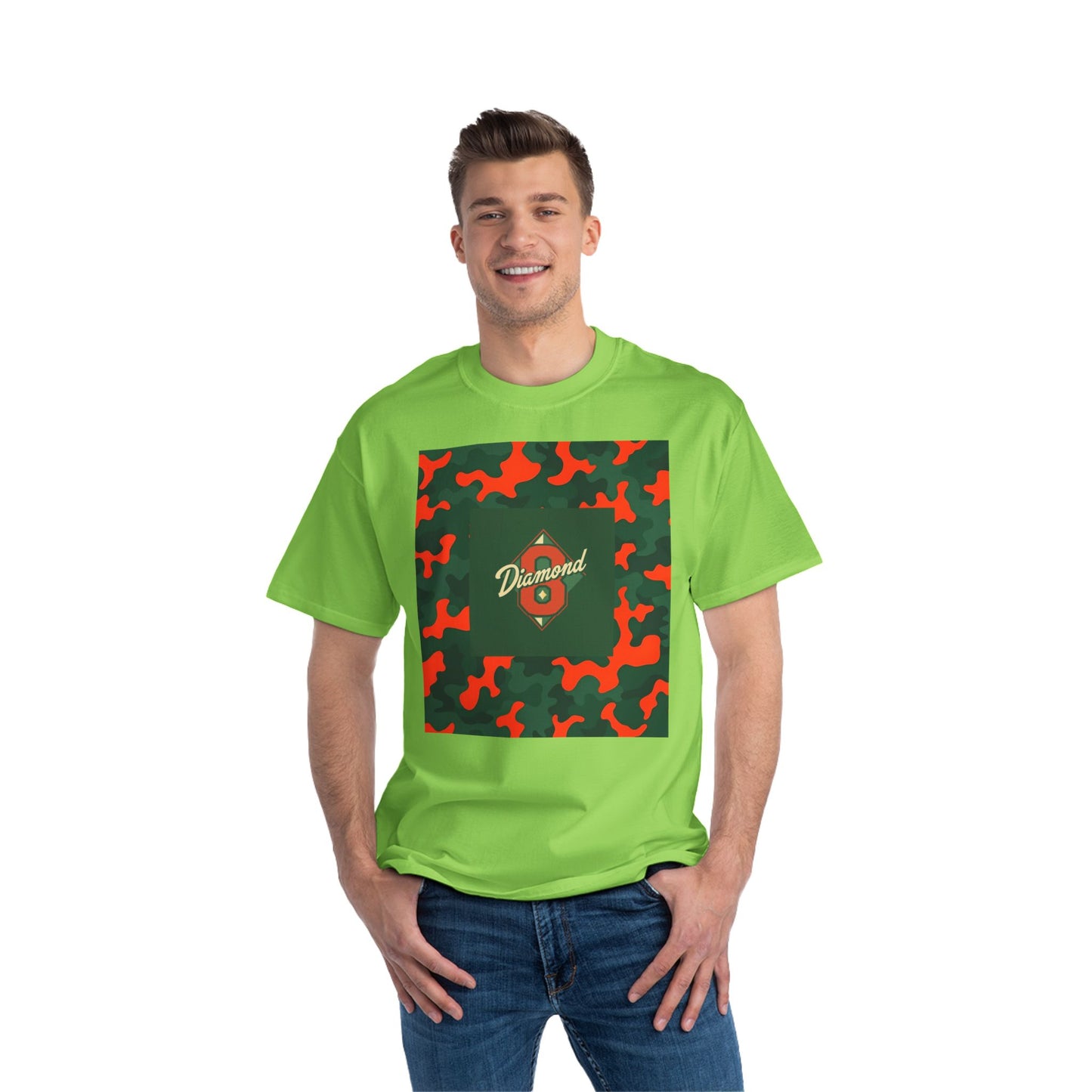 Camo Graphic Tee, Unisex, Trendy Streetwear, Stylish Summer Top, Perfect for Casual Outings - Green & Orange Camo Diamond 8