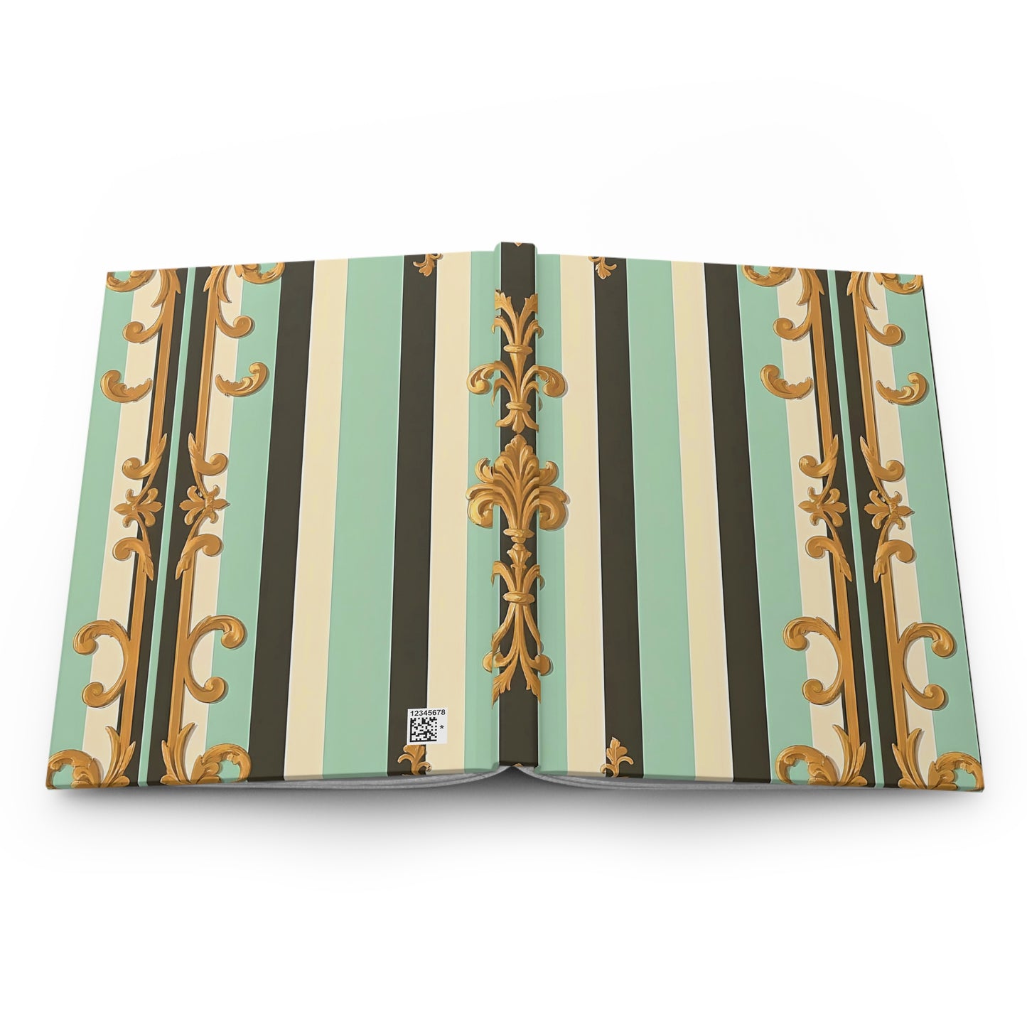 Elegant Striped Hardcover Journal | Vintage-Inspired Notebook for Writing, Sketching, Gift for Writers - Black & Matte Mint Striped Rococo