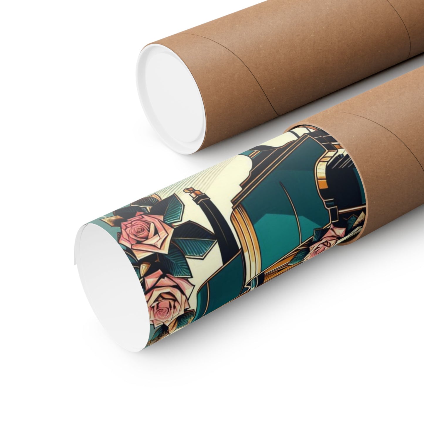 Vertical Poster - Teal Grand Piano & Roses Design