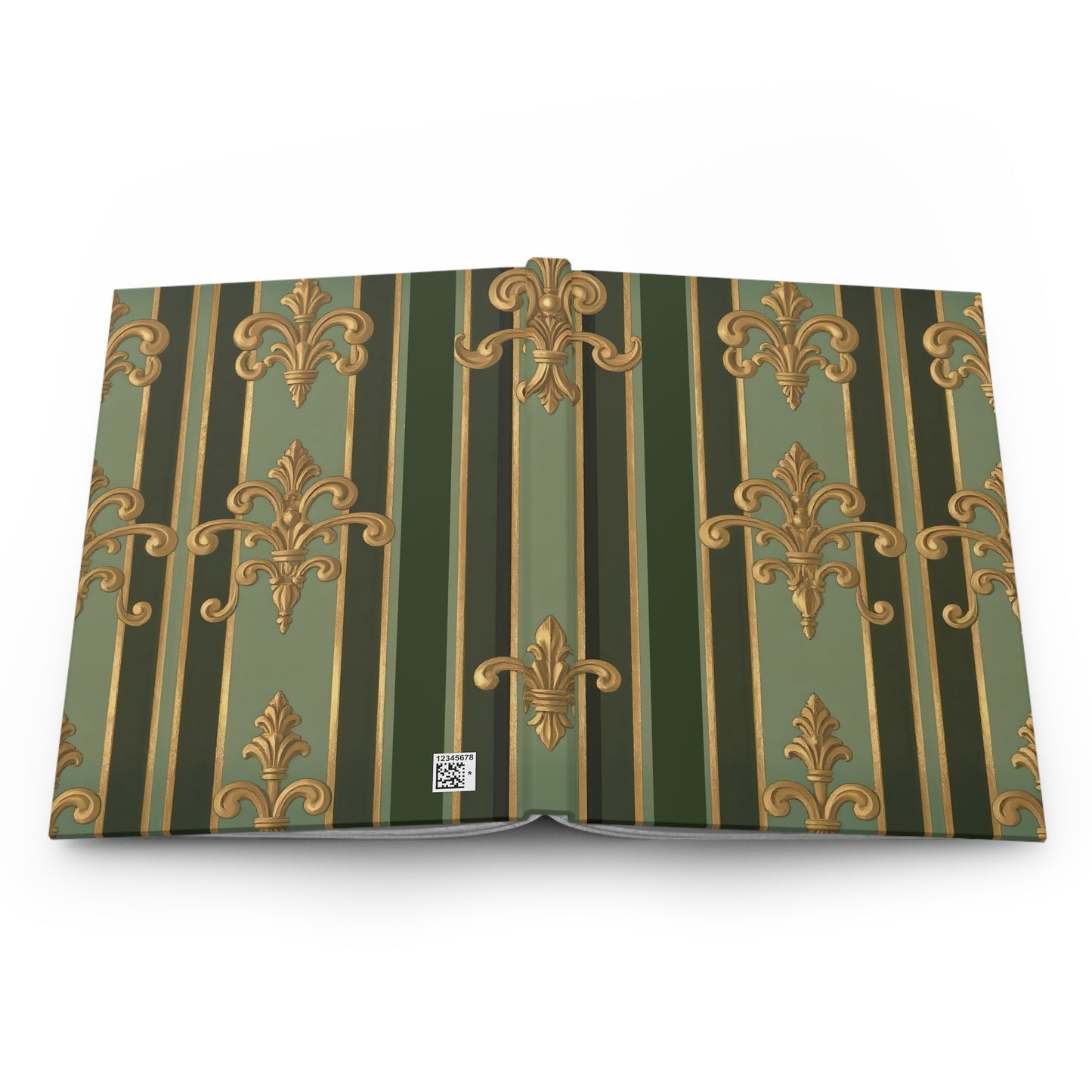 Elegant Baroque Hardcover Journal, Green and Gold Journal, Gift for Writers, Stylish Notebook, Vintage Design - Green Striped Gold Baroque