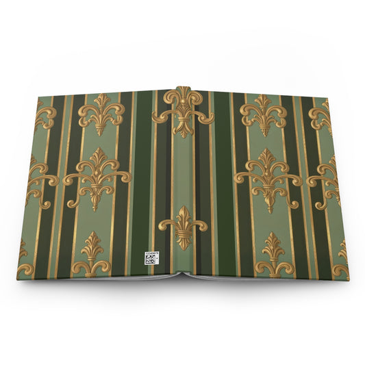 Elegant Baroque Hardcover Journal, Green and Gold Journal, Gift for Writers, Stylish Notebook, Vintage Design - Green Striped Gold Baroque