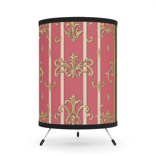 Elegant Vintage Green Border Pink & Gold Tripod Lamp, Home Decor Lighting, Glamorous Room Accent, Perfect Gift for Romantic Settings