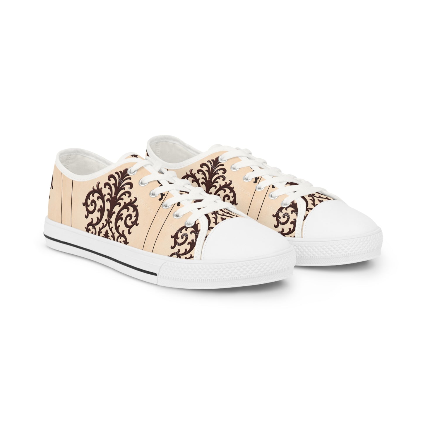 Almond-Beige & Brown Baroque Scroll Low-Top Sneakers — Beige Vintage Baroque Men's Shoes
