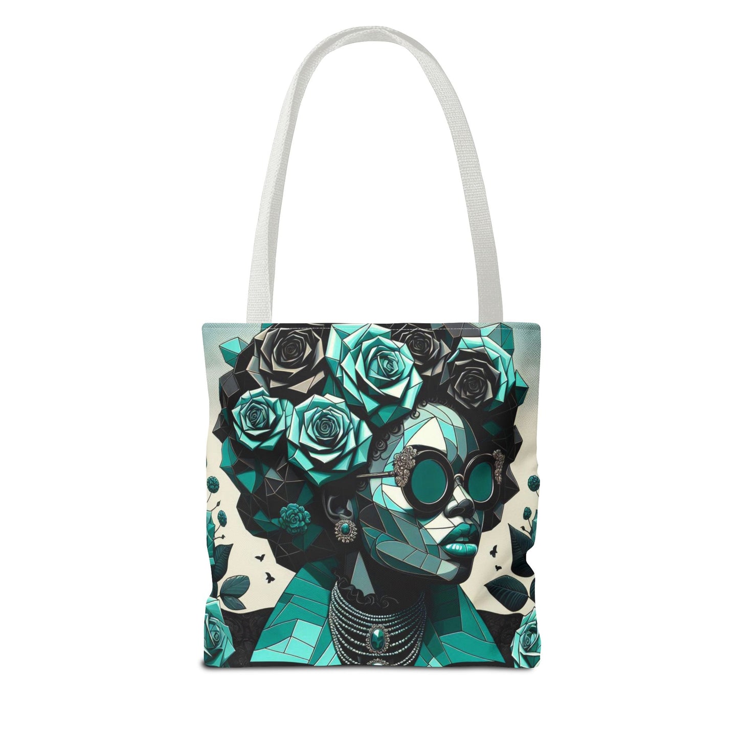 Chic Floral Tote Bag - Stylish Eco-Friendly Handbag for Everyday Use, Perfect for Gifts, Shopping, Beach, Art Lovers - Turquoise & Black Roses Lady