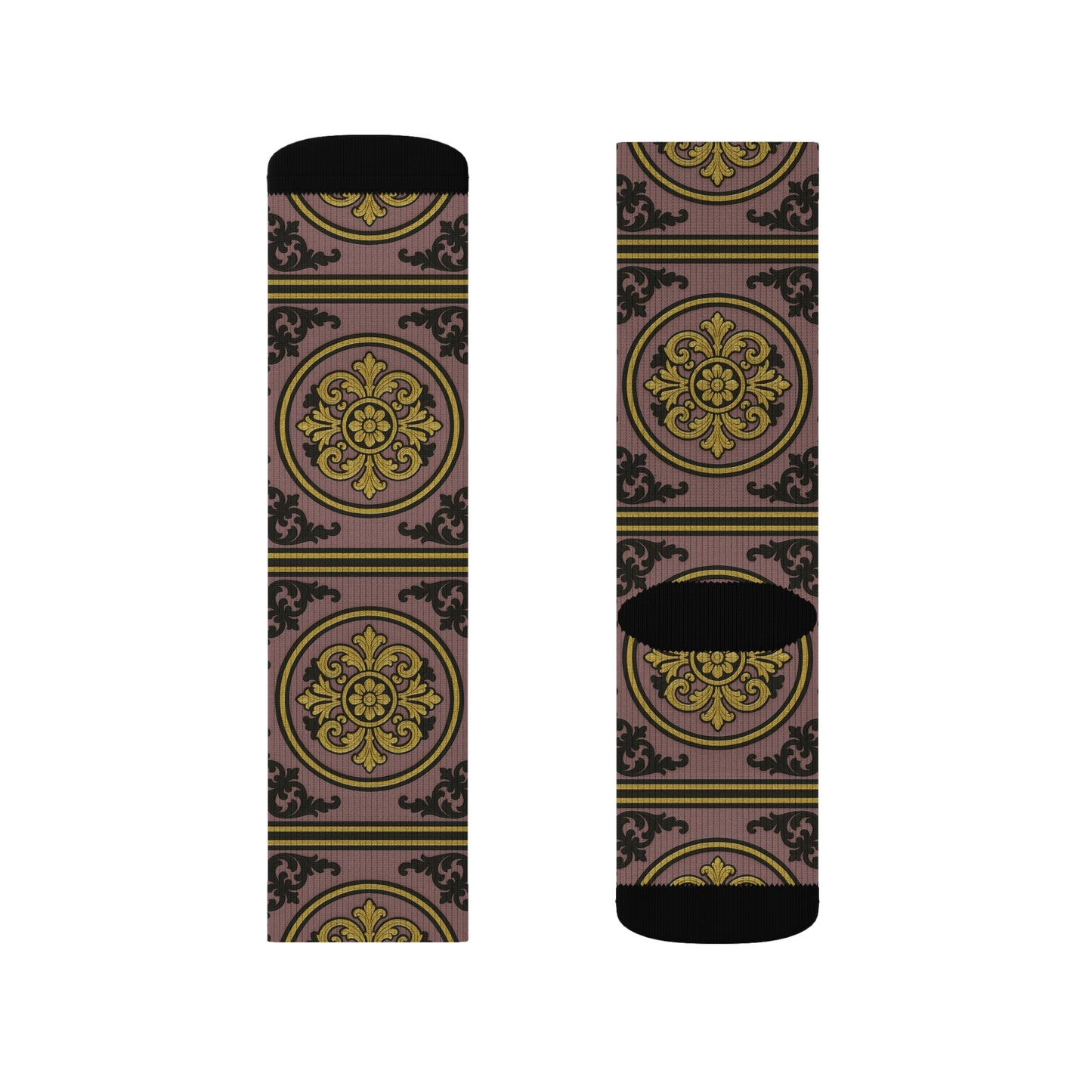 Elegant Gilded Mauve With Gold-Black Baroque Sublimation Socks - Cozy Stylish Footwear, Unique Gift for Her, Trendy Accessories