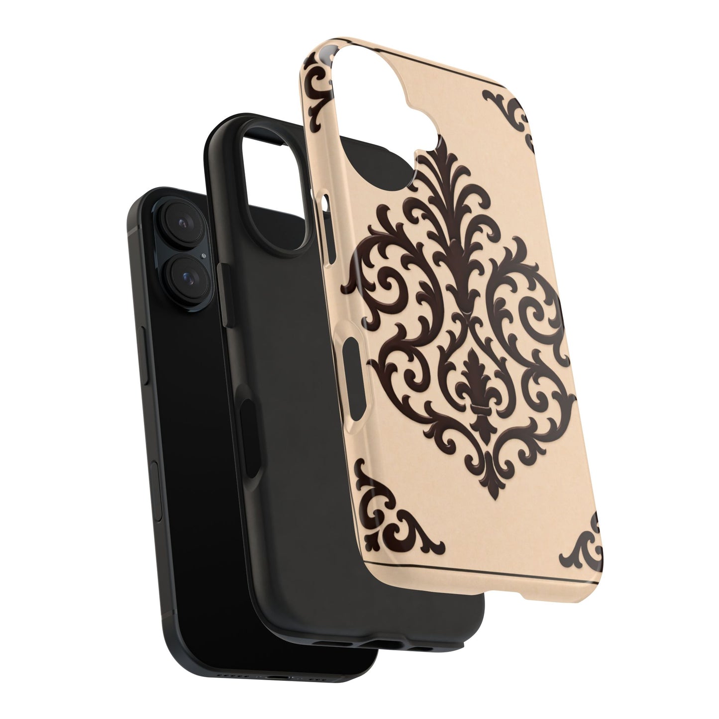 Almond-Beige & Brown Baroque Tough Phone Case — Elegant Beige & Brown Protective Cover