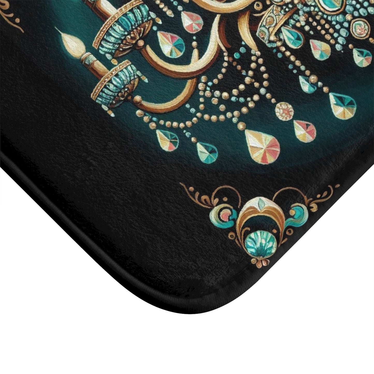 Elegant Chandelier Bath Mat, Luxurious Bathroom Decor, Glamorous Home Accessory, Stylish Bath Rug - Teal Jeweled Chandelier