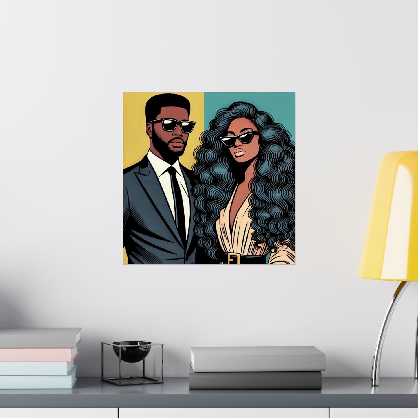 Floral Afro Art Poster - Elegant Matte Vertical Wall Decor - Elegant Couple