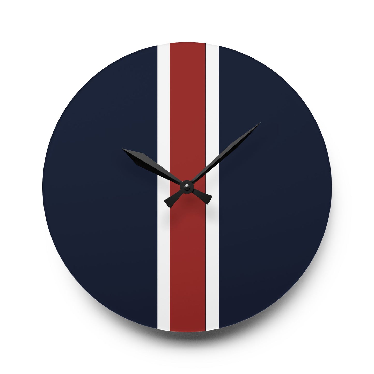 Lunar Midnight & Red-White Striped Acrylic Wall Clock, Modern Home Decor, Minimalist Office Timepiece, Gift for Him, Stylish Wall Art