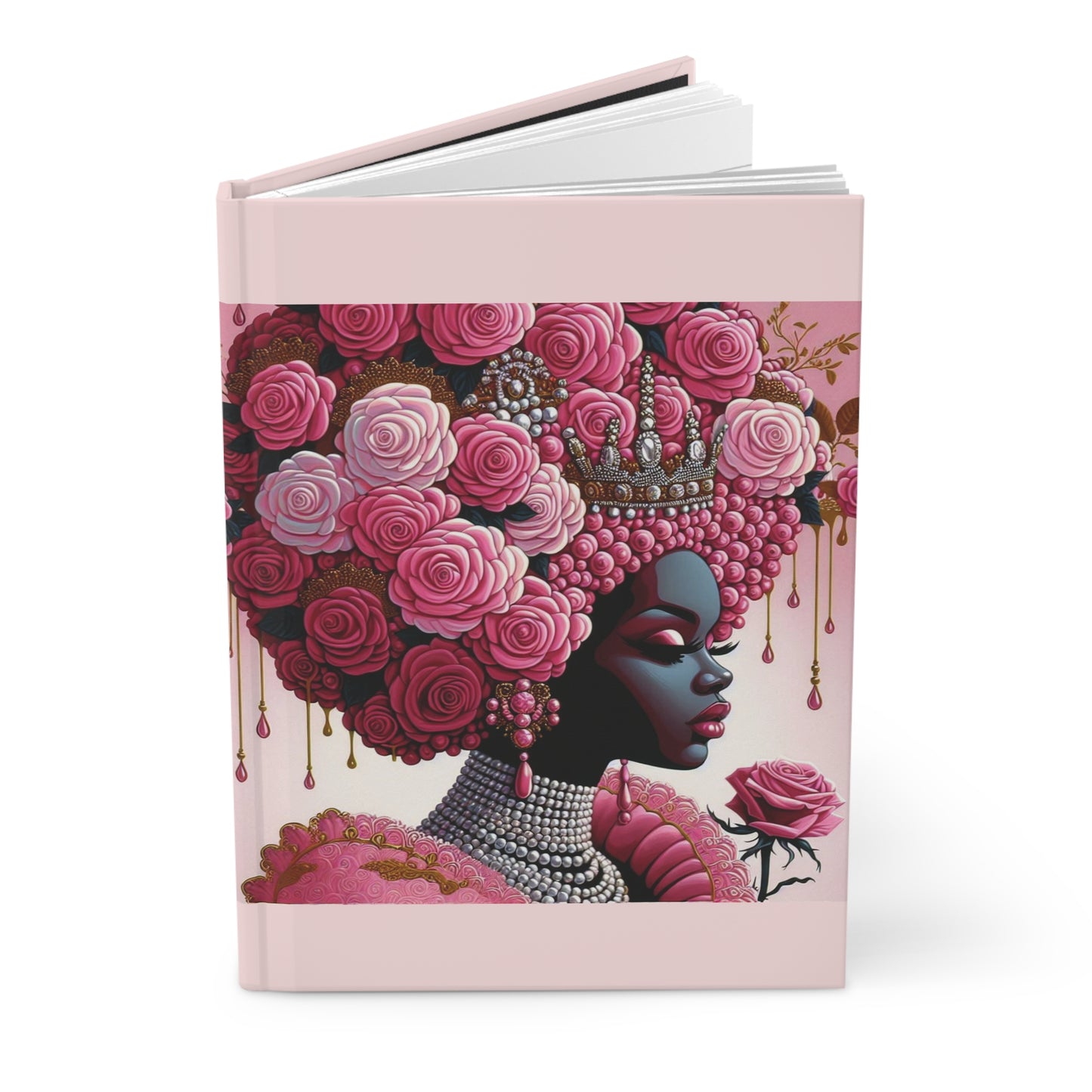 Elegant Floral Hardcover Journal - Stylish Writing Notebook - Pink Lady With Roses Design