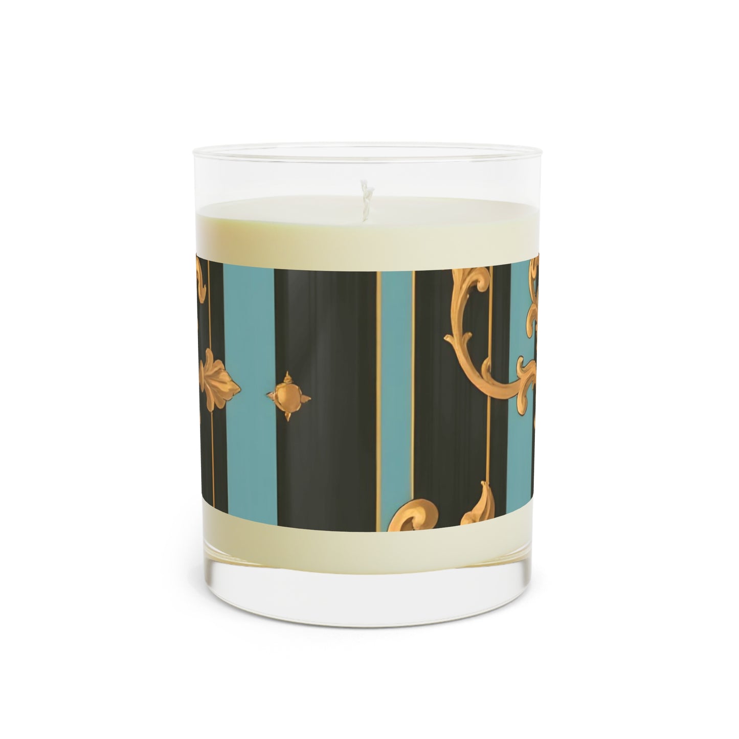 Elegant Scented Candle - Charming Home Décor, Aromatherapy Gift, Luxurious Home Fragrance - Black & Turquoise Striped Baroque