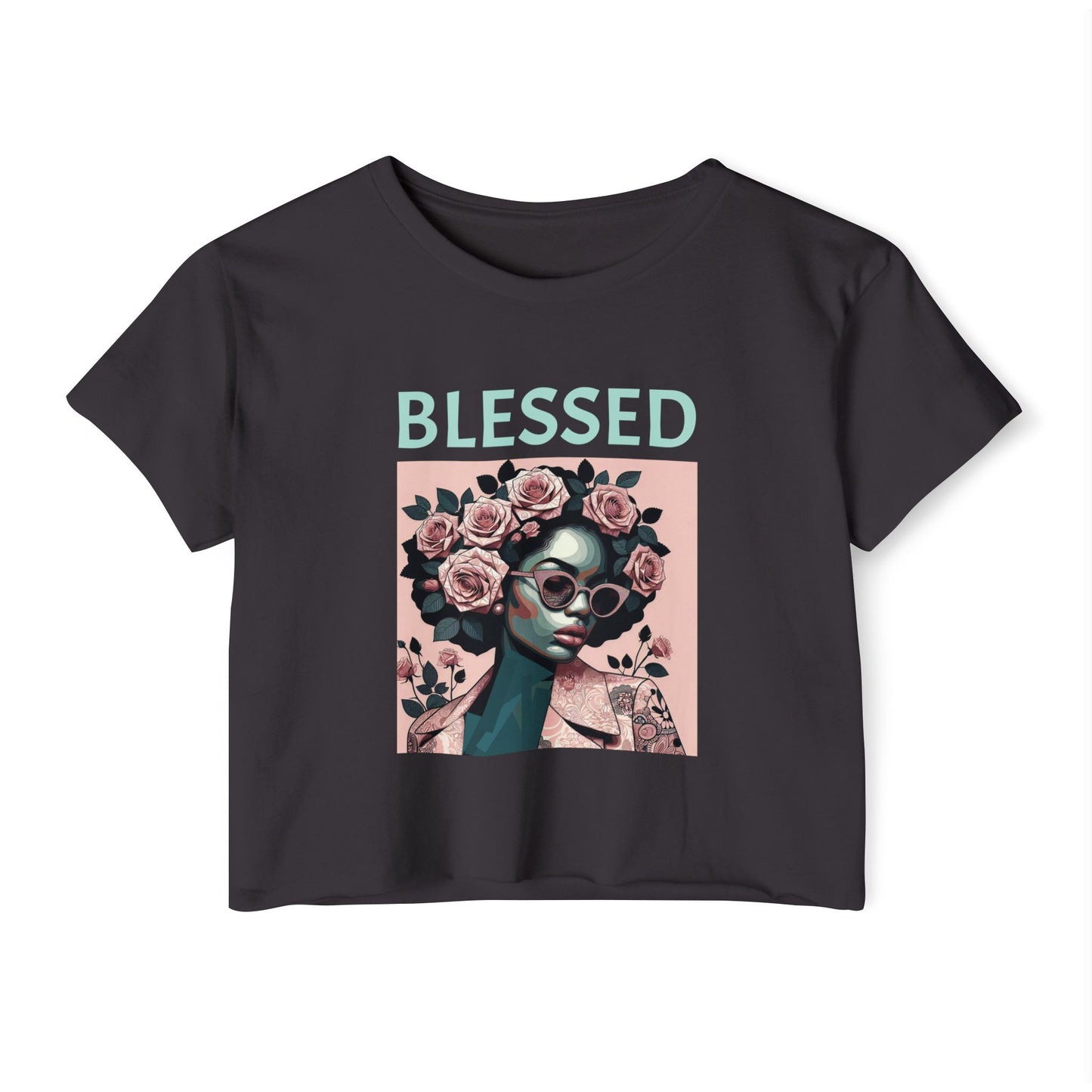 Women's Festival Crop Top - Blessed Graphic Tee, Boho Style Shirt, Summer Outfit, Gift for Her, Festival Wear, Trendy Casual Top - Mint Lettering