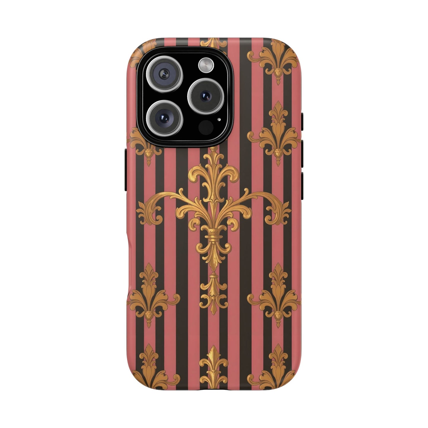 Elegant Floral Motif Phone Case - Tough Cases with Vintage Design - Mauve Striped Gold Damask