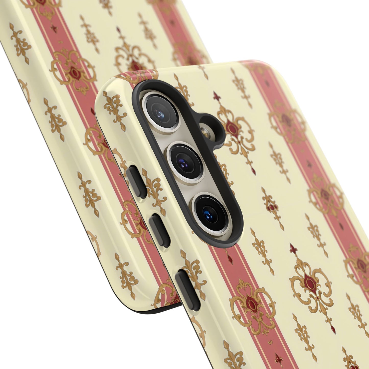 Elegant Floral Motif Phone Case - Tough Cases with Vintage Design - Mauve Striped Gold Damask
