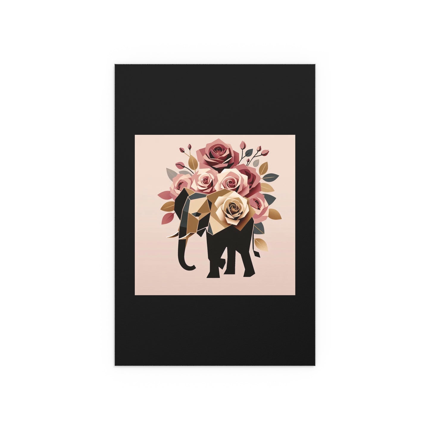 Elegant Floral Silk Poster - Indoor/Outdoor Wall Art for Home Decor - Black & Gold Elephant & Roses
