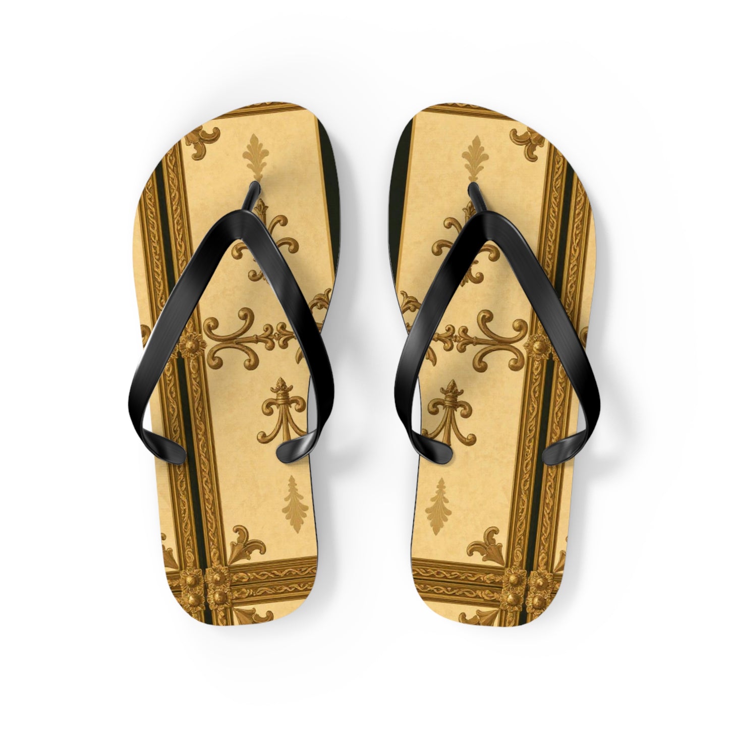 Elegant Vintage Flip Flops, Summer Footwear, Beach Sandals, Vacation Essentials, Relaxation, Unique Gifts - Matte Yellow Striped Antique Rococo