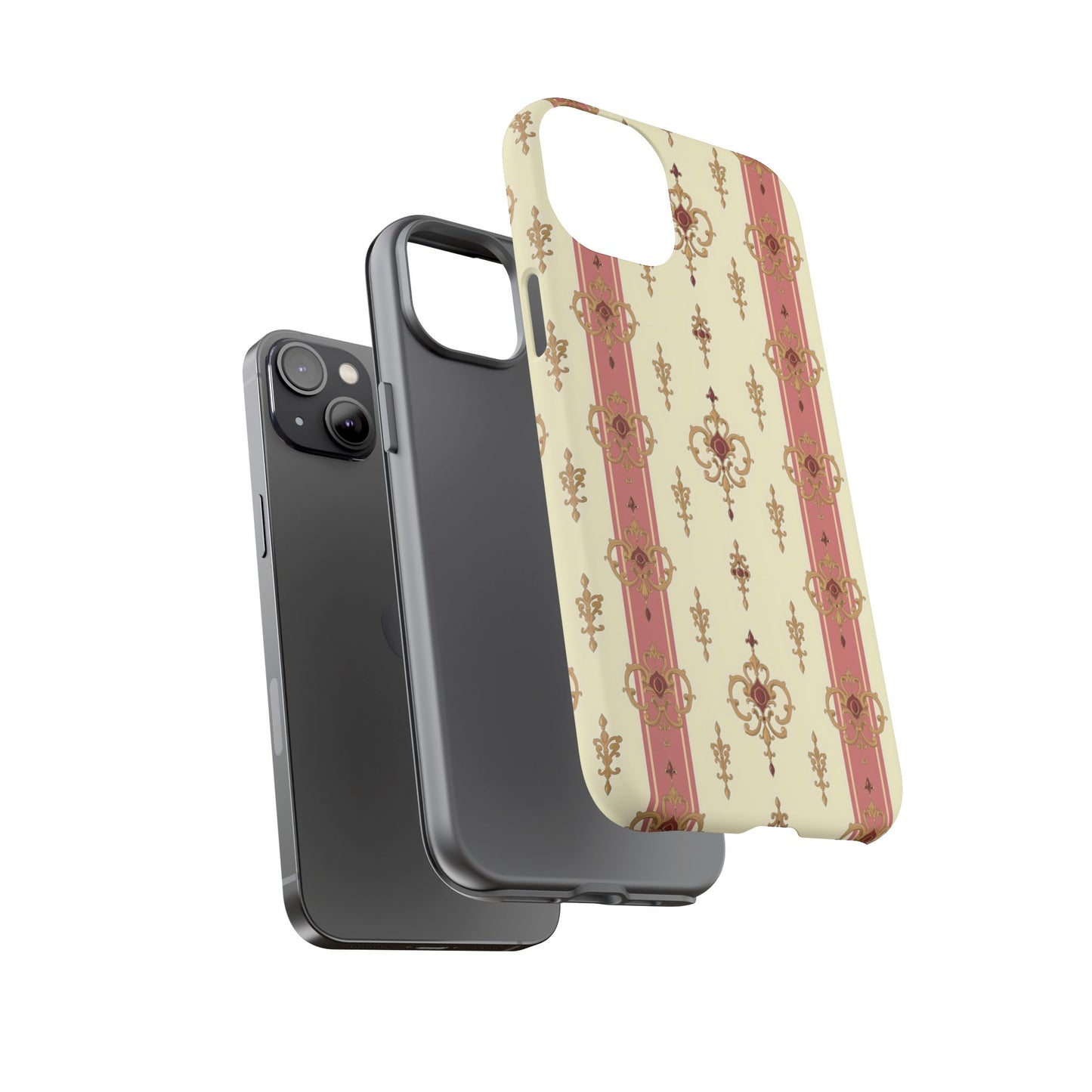 Elegant Floral Motif Phone Case - Tough Cases with Vintage Design - Mauve Striped Gold Damask