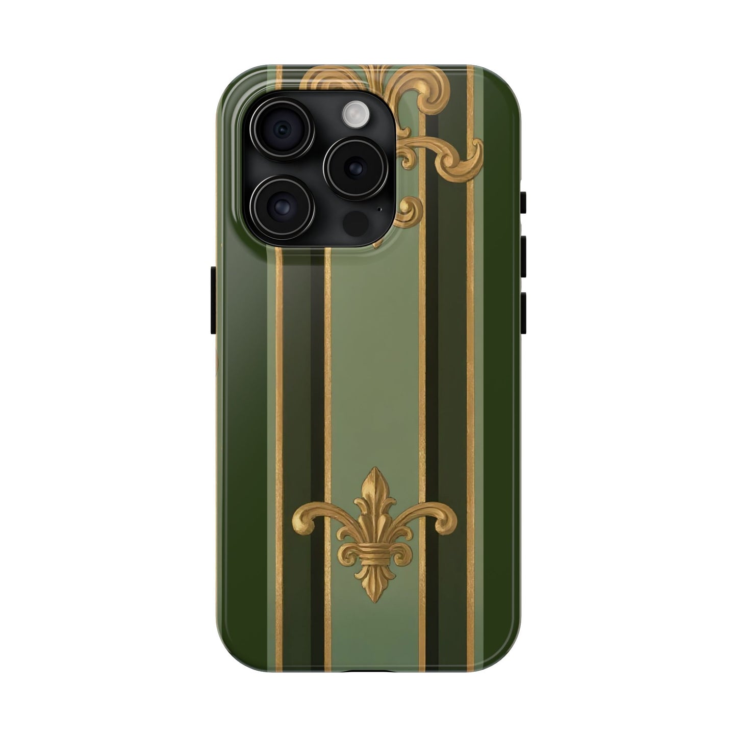 Elegant Tough Phone Cases - Baroque Design, Durable Cell Phone Covers, Unique Gifts for Her, Holiday Gifts - Green Striped Gold Baroque