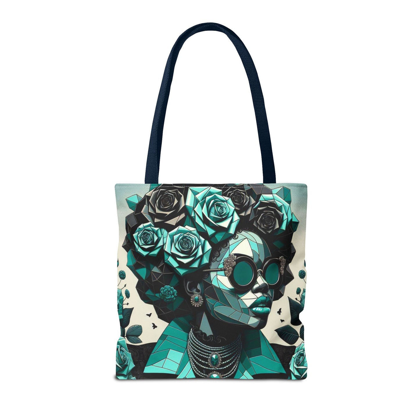 Chic Floral Tote Bag - Stylish Eco-Friendly Handbag for Everyday Use, Perfect for Gifts, Shopping, Beach, Art Lovers - Turquoise & Black Roses Lady